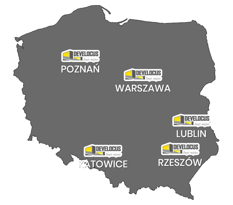 mapa z oddziałami develocus w polsce